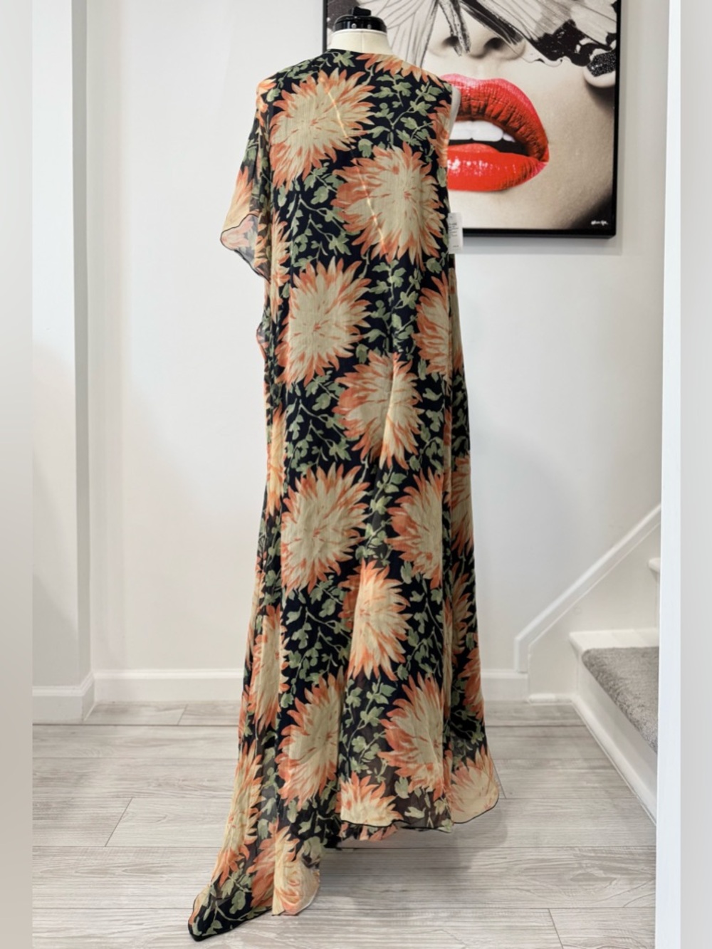 LOEWE Long Floral Print One-Sleeve Chiffon Silk Maxi Dress - Picture 4 of 16